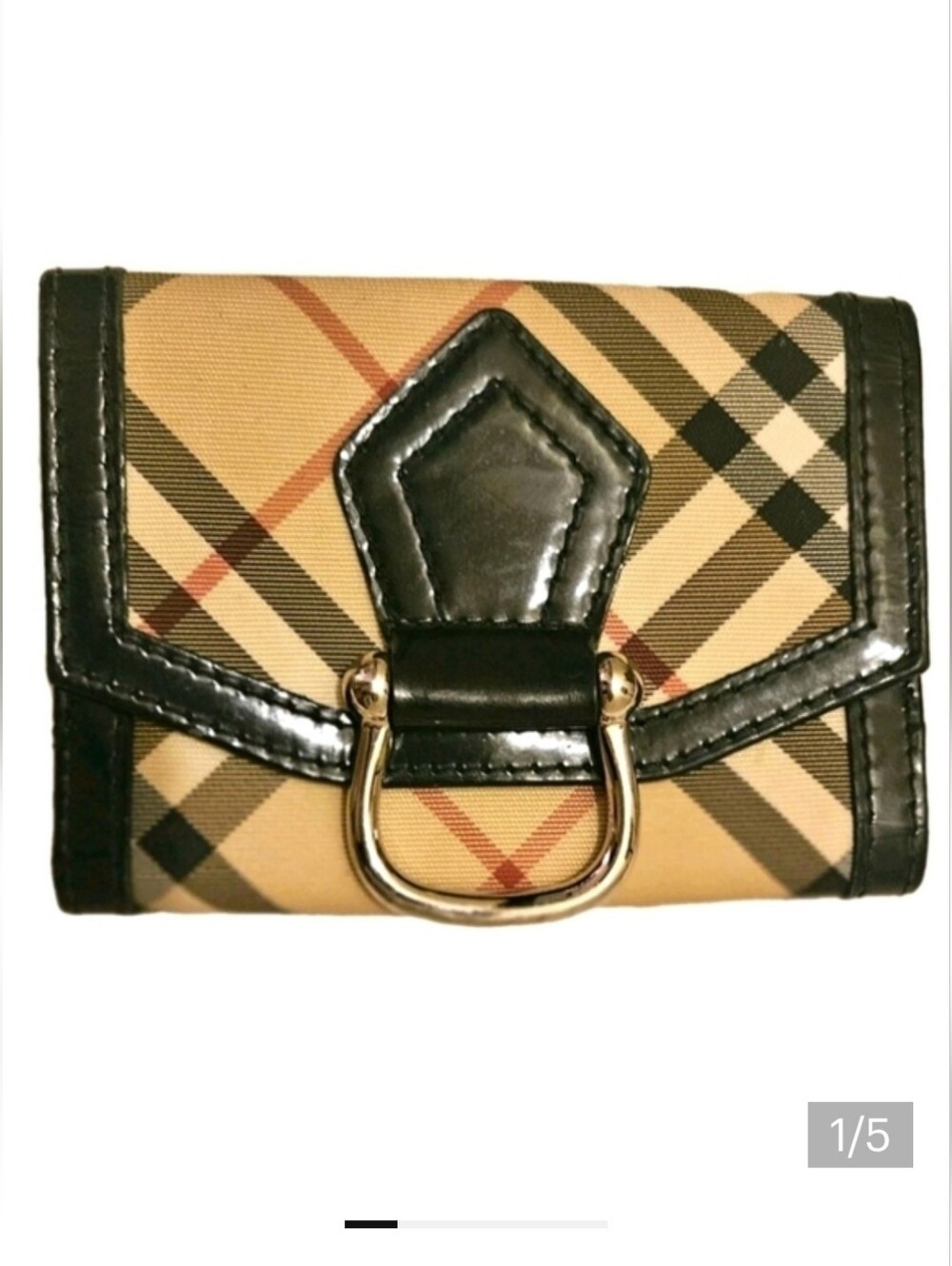 Burberry Nova Check Three -Fold Wallet Beige Iconic Check Pattern Leather Italy